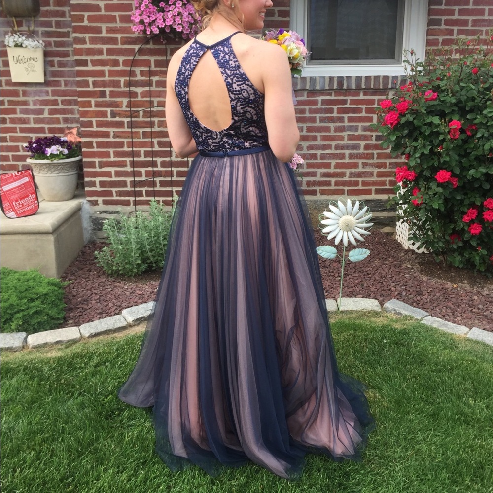 Navy/baby pink underlay prom gown, SIZE 10